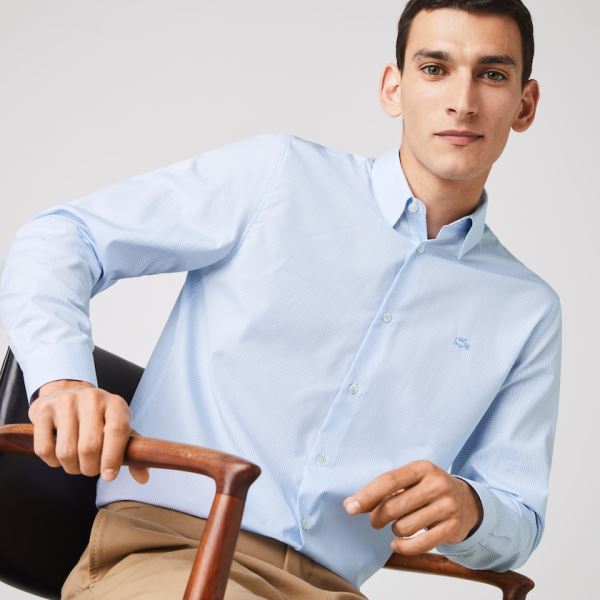 Lacoste Regular Fit Checkered Premium Cotton Poplin Shirt - Šortky Pánské Bílé / Blankyt | CZ-AOnYmX